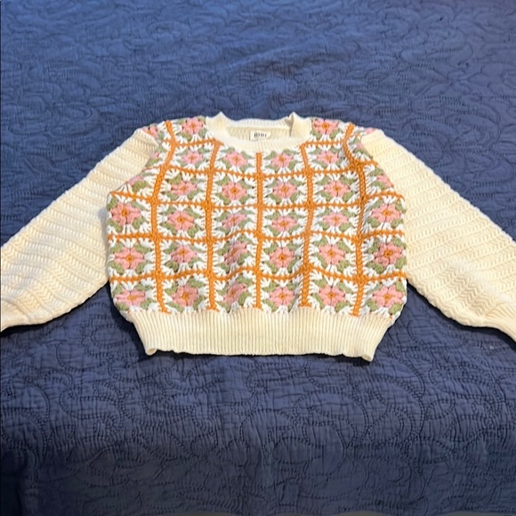 New w/ Tags Floral Embroidered Sweater - Cream and Pink - Picture 1 of 1